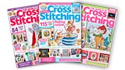 Three covers of The World of Cross Stitching magazine